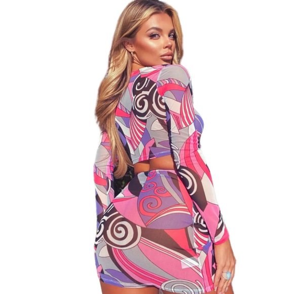 NEW! 2-PIECE MISS ME COLORFUL BEACH POOL SWIMSUIT COVER UP TOP & SKIRT SET | S - Picture 2 of 2